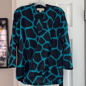 Michael Kors Black and Teal Animal Print Blouse